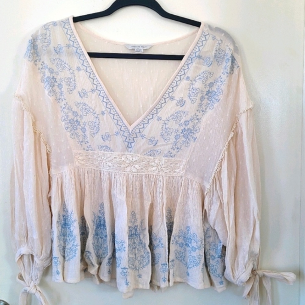 American Eagle Flowy Bohemian Peasant Top